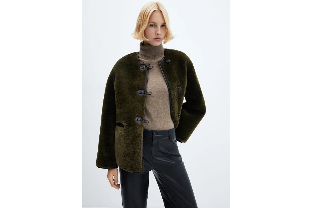 Mango green shop fur coat